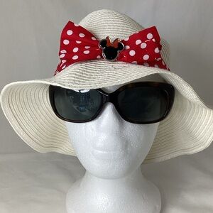 Disney White Sun Hat with Red Polka Dot Bow and Minnie Accent